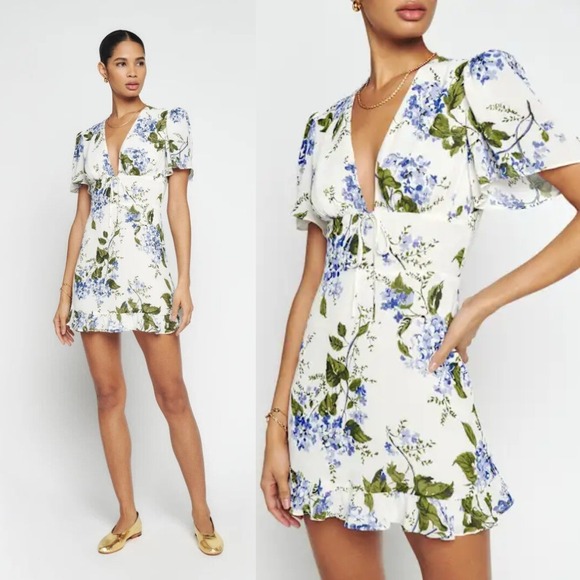 Reformation | Mya Mini Sundress V Neck Floral Dress in Riviera Size 6 - Picture 1 of 6